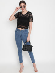 Self Design Sheer Regular Crop Top