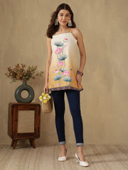 Mustard Digital Printed Shoulder Strap Kurti