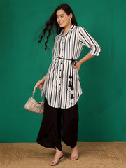 Mandarin Collar Striped Sheer Tunic