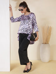 Animal Printed Satin High-Low Top