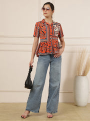 Printed Blouson Peplum Top