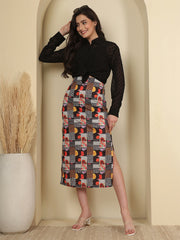 Printed Straight Midi Skirt