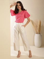 Polka Dot Baloon Sleeves Coral Regular Top