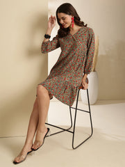 Khaki animal print a-line dress