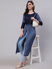 Blue Shimmer Tunic With Lace Inserts