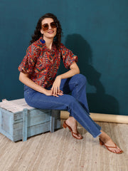 Kalamkari Print Shirt Style Top
