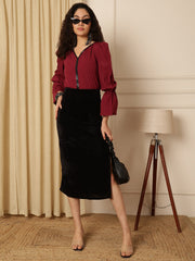 Puff Sleeves Solid Blouson Top