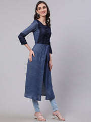 Blue Shimmer Tunic With Lace Inserts