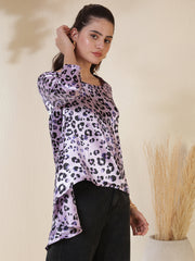 Animal Printed Satin High-Low Top
