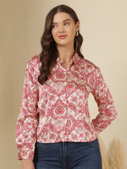Smart Printed Casual Shirt Cream