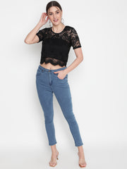 Self Design Sheer Regular Crop Top