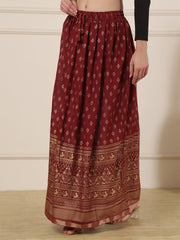 Ethnic Printed Flared Maxi Skirt