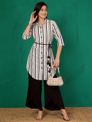 Mandarin Collar Striped Sheer Tunic