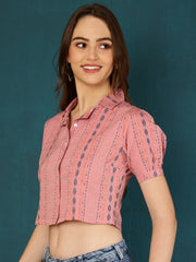 Weaving Design Pink Shirt Style Handloom  Top