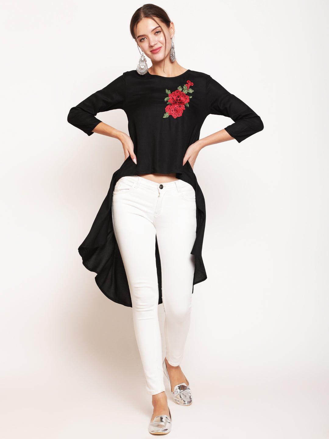 Floral Embroidered High-Low Tunic
