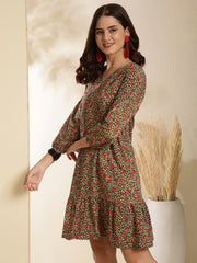 Khaki animal print a-line dress
