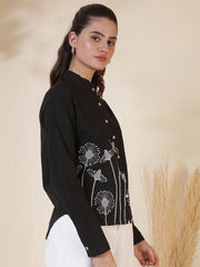 Floral Embroidered Solid Casual Shirt