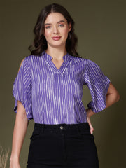 Striped Cold-Shoulder Crepe Top