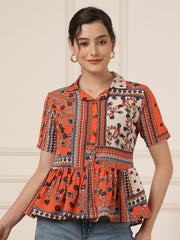Printed Blouson Peplum Top