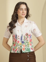 Premium Floral Blossom Schiffli Embroidered Crop Shirt