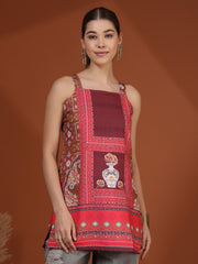 Khaki Digital Printed Shoulder Strap Kurti