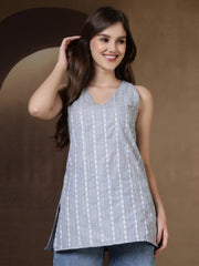 V-Neck Thread Work Straight Kurti