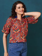 Kalamkari Print Shirt Style Top