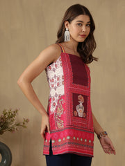 Cream Digital Printed Shoulder Strap Kurti