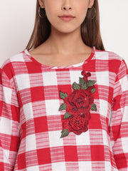 Red & White Checked High Low Hem Tunic