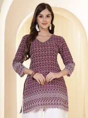 Embroidered V-Neck Chikankari Kurti