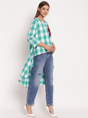 Green & White Checked High Low Hem Tunic
