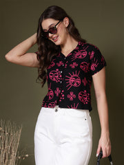 Dynamic Black Print Shirt Style Top
