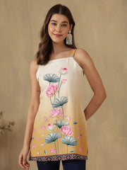 Mustard Digital Printed Shoulder Strap Kurti