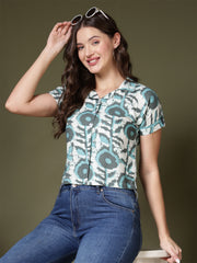 Dynamic Sea Green Print Shirt Style Top