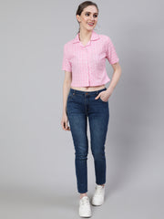 Floral Embroidered Pink  Shirt Style Top