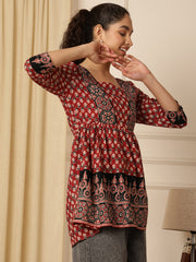 Ethnic Motifs Printed Square Neck Peplum Top