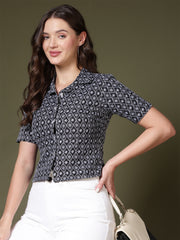 Geometric Embroidered Shirt Style Top