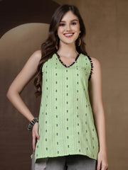 Lime Green Pom-Pom Thread Work Kurti