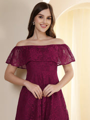 Off-Shoulder Ruffled Lace Fit & Flare Dress