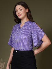 Striped Cold-Shoulder Crepe Top