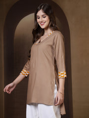 V-Neck Thread Work High Low Kurti