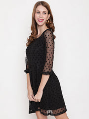 Black Flocking Fit & Flare Net Dress