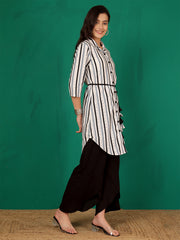 Mandarin Collar Striped Sheer Tunic