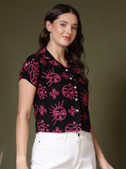 Dynamic Black Print Shirt Style Top