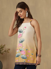 Mustard Digital Printed Shoulder Strap Kurti