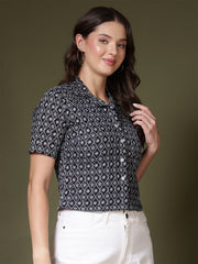 Geometric Embroidered Shirt Style Top