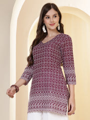 Embroidered V-Neck Chikankari Kurti