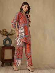 Orange Asymmetric Hem Abstract Print Co-ord Set