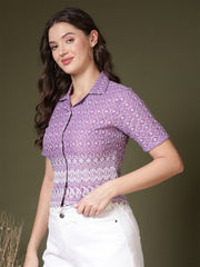 Embroidered Schiffli Shirt Style Crop Top