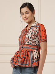 Printed Blouson Peplum Top